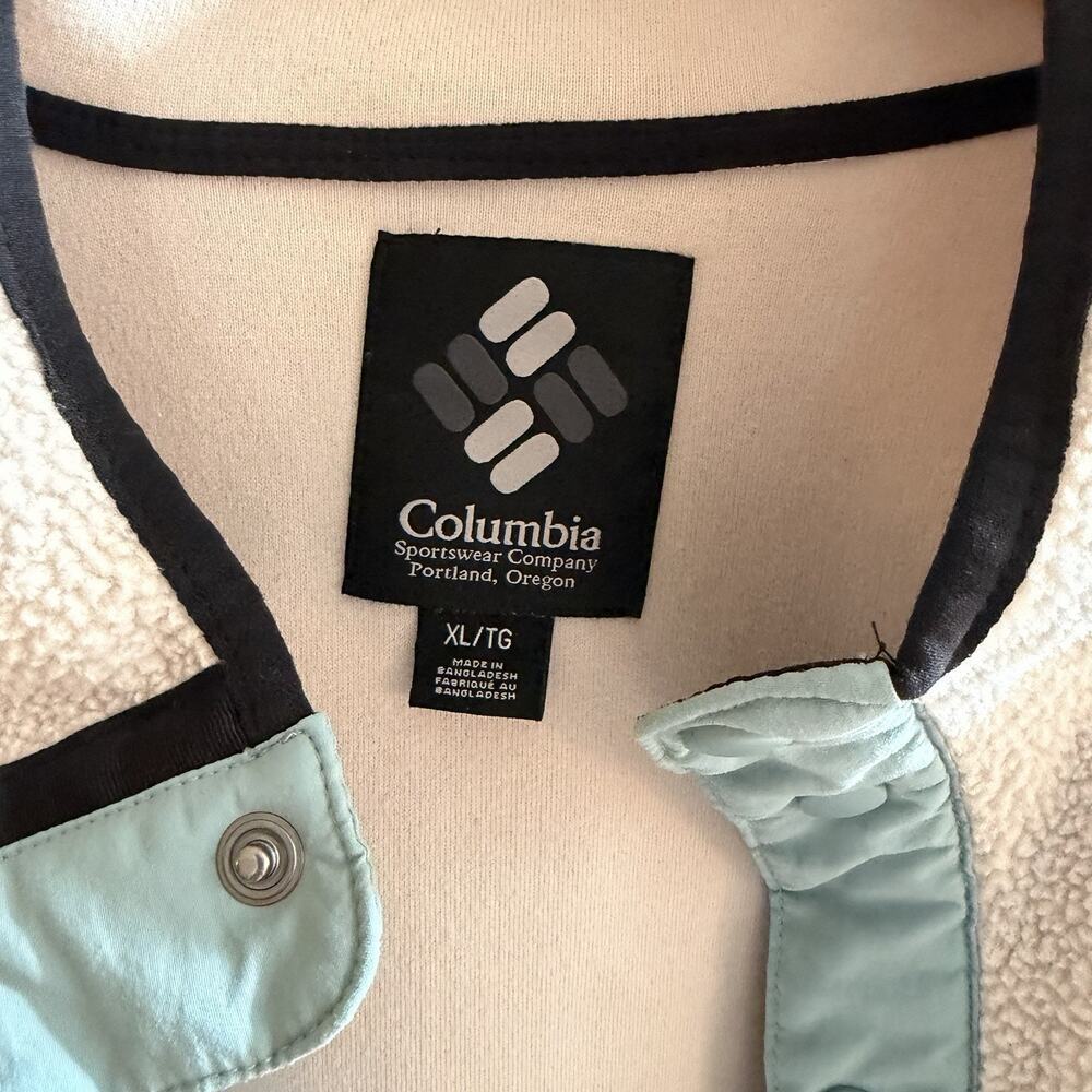 Columbia Helvetia Sherpa Fleece Vest Size XL/TG Light Blue Black Accents Snaps - Picture 2 of 10